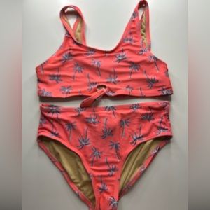 pink palm tree girls swimsuit